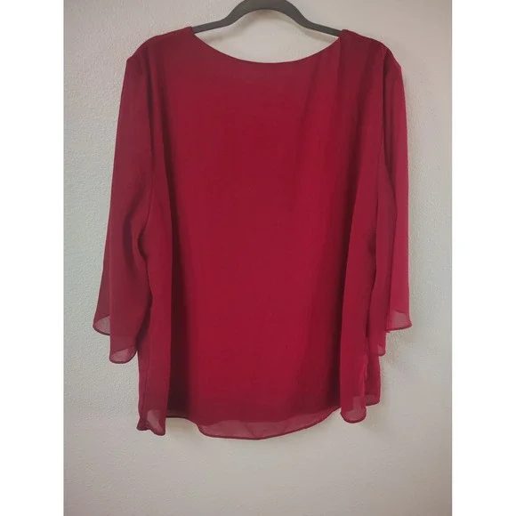 Grace Karin Womens Red Chiffon Split Bell Sleeve Layered Blouse Top Size 2XL NEW - Picture 4 of 4